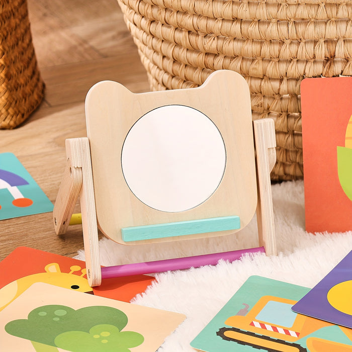 [Creative Shelf for Early Learning] Creative Wooden Mirror Display Shelf, With Cards, Educational Early Education Cognitive Learning Board, As Halloween, Christmas Gifts