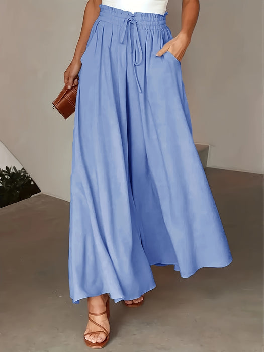 Women's Elastic Waist Wide Leg Tie-Front Pants, Casual Loose Linen Pants for Spring & Summer