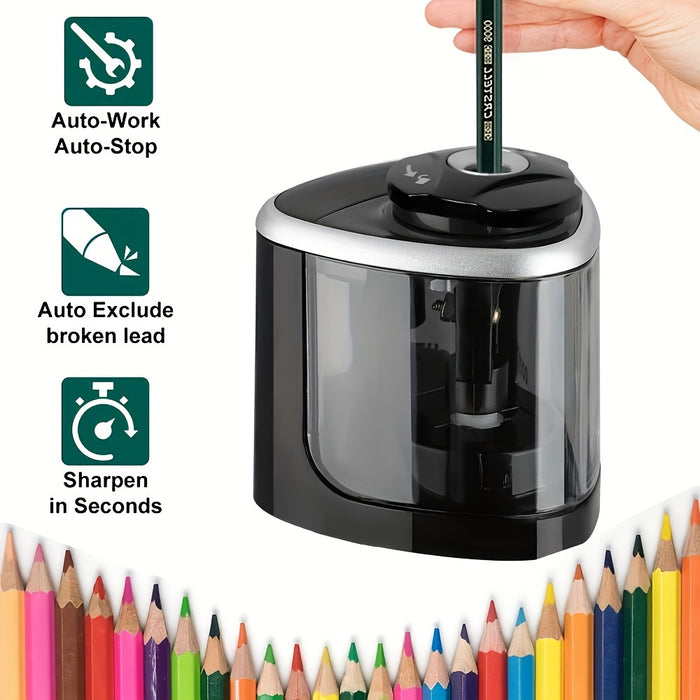 Sleek Black Electric Pencil Sharpener with Auto-Stop Feature - Durable PP Construction, Fast & Efficient Lead Sharpening for Office Use, Perfect for Winter, New Year