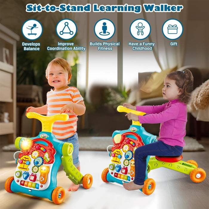 5 in 1 Baby Walker Sit-to-Stand Toys, Learning Walker for Boys Girls Toddler, Multifunctional Educational Activity Center Removable Play Panel, Push Walker Toys Gifts for Infant 6+ Months, Birthday Gift, Children'S Gifts, Eas