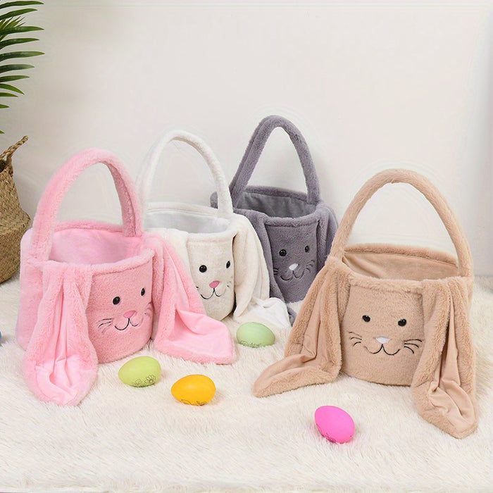 1pc/4pcs New Easter Decorative Hand Basket Long Eared Rabbit Plush Basket Handheld Candy Gift Bag Easter Egg Bag Storage Basket, Shelf Baskets