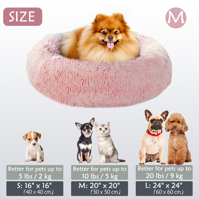 Calming Dog & Cat Bed, Donut Cuddler Warming Cozy Soft Round Bed, Fluffy Faux Fur Plush Cushion Bed For Small Medium And Large Dogs And Cats (16"/20"/24"/28"/31"/39") Christmas Gift