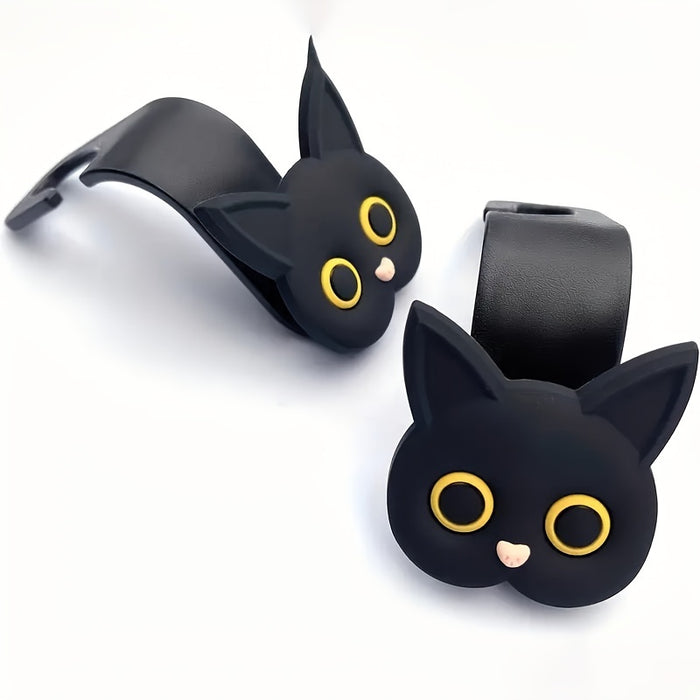 2pcs Cute 3D Cartoon Cat Car Seat Headrest Hooks - Universal Car Storage Bag, Can Store Handbags, Wallets, Jackets - Halloween, Christmas Car Owners' Cute Car Accessories