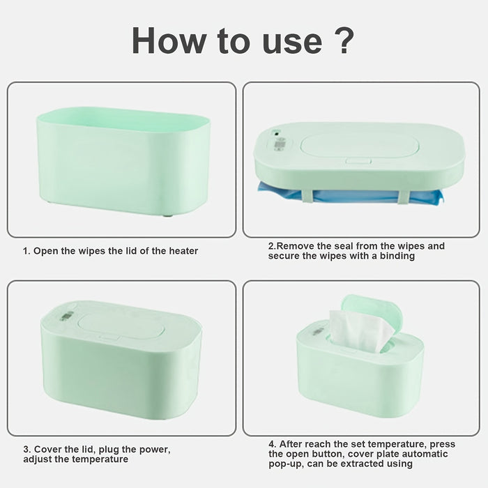 [Adjustable Temperature USB Wipe Warmer] Portable USB Youngsters Wipe Warmer with Adjustable Temperature (40-60°C) - Large Capacity, Smart Dispenser for Youngsters' Comfort & Convenience - Ideal for Home, Car, Travel - Green