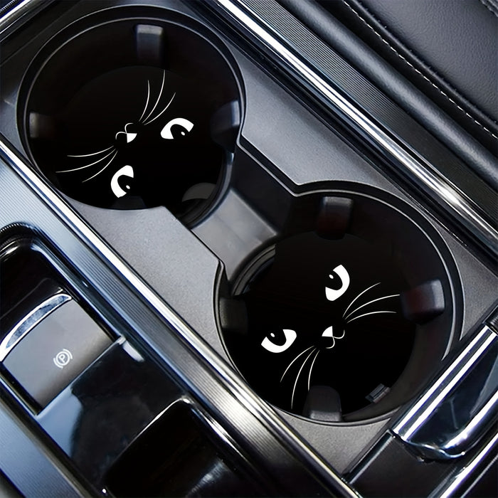 2pcs 2-Pack Cat Car Cup Holder Coasters with Finger Notch, Easy Removal, Car Interior Accessories for Drinks and Cups