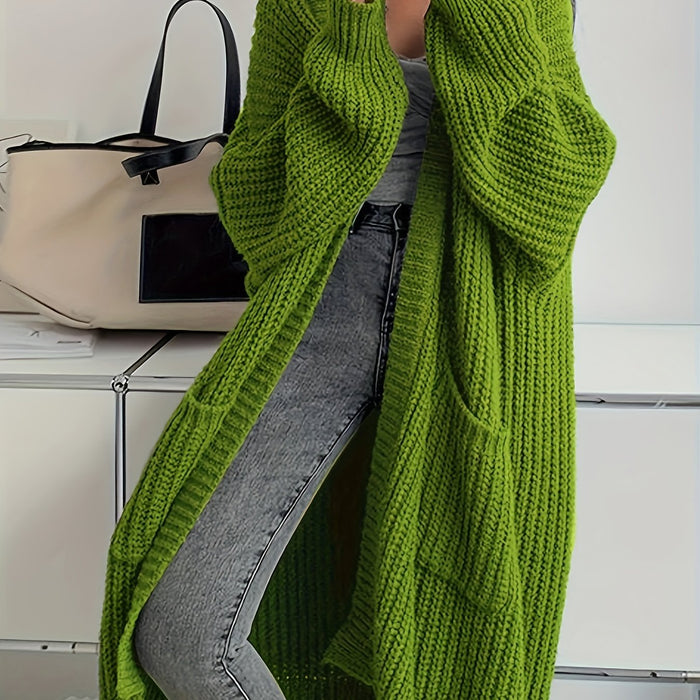 Women's Solid Color Open Front Knitted Cardigan, Long Sleeve, Spring/Fall Casual Wear