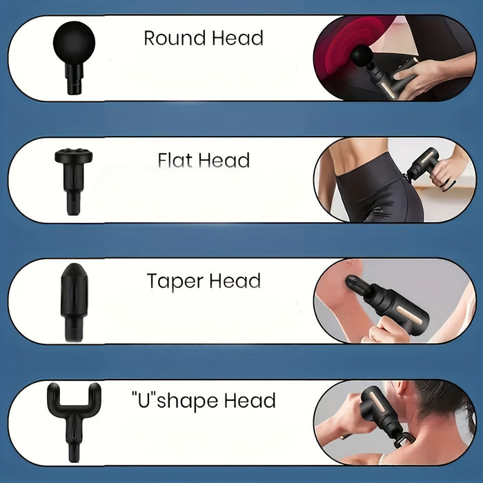 Portable LCD Massage Gun with USB Charging, Durable ABS Material, 4 Interchangeable Heads, Digital Display & Ergonomic Handle - Perfect for Fitness, Outdoor Use & Holiday Gifts (Black & Golden), Outdoor Massage Device | Moder
