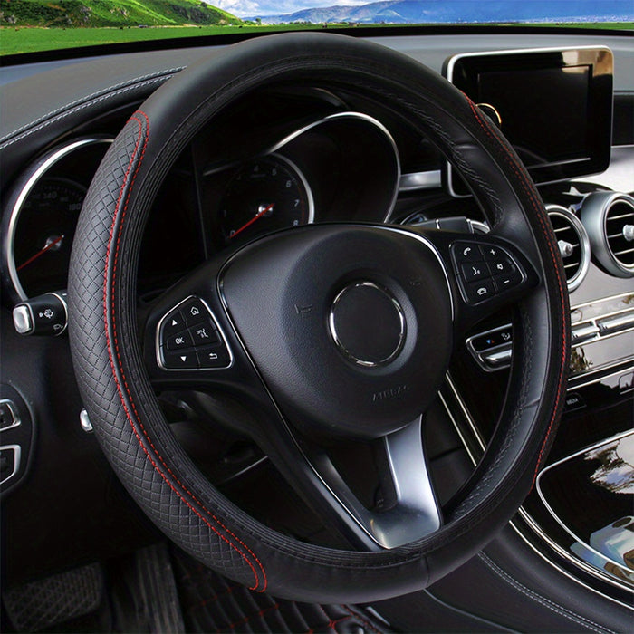 Embossed Faux Leather Car Steering Wheel Cover, Soft Comfortable Grip, Universal Fit 14.57-14.96inch Diameter, Automotive Accessory without Inner Ring
