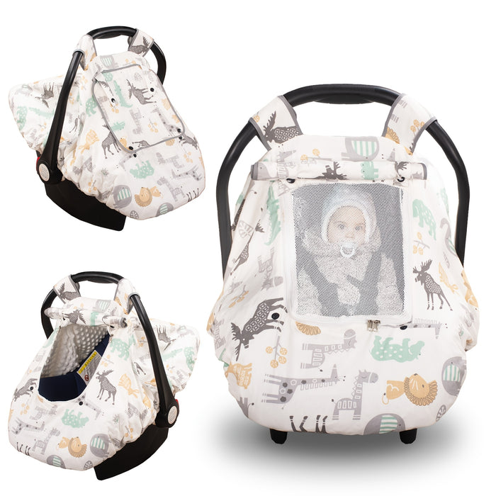 1pc Beavtaens 3-in-1 Baby Car Seat Cover, Ultra Cozy Minky Carseat Cover with Storage Bag, Machine Washable, Zipper Closure, Polyester Fiber Material for Winter Protection