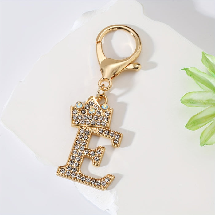 1pc Fashion Zinc Alloy Artificial Diamond Crown 26 English Letters Key Chain For Men, Bag Pendant To Friends