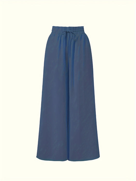 Women's Elastic Waist Wide Leg Tie-Front Pants, Casual Loose Linen Pants for Spring & Summer