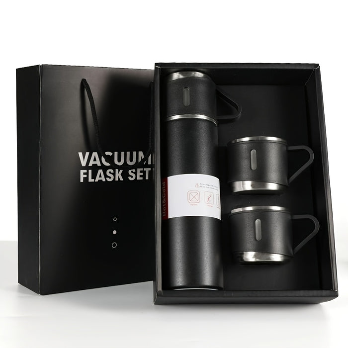 A Set of Stainless Steel Vacuum Flask Combination, 500ml/16.9oz Insulation Beverage Bottle, with 2 One Cup Lid Accessories, Reusable, Machine Washable, Multi-Functional Travel Cup, Suitable for Hot and Cold Drinks, Gift Packa