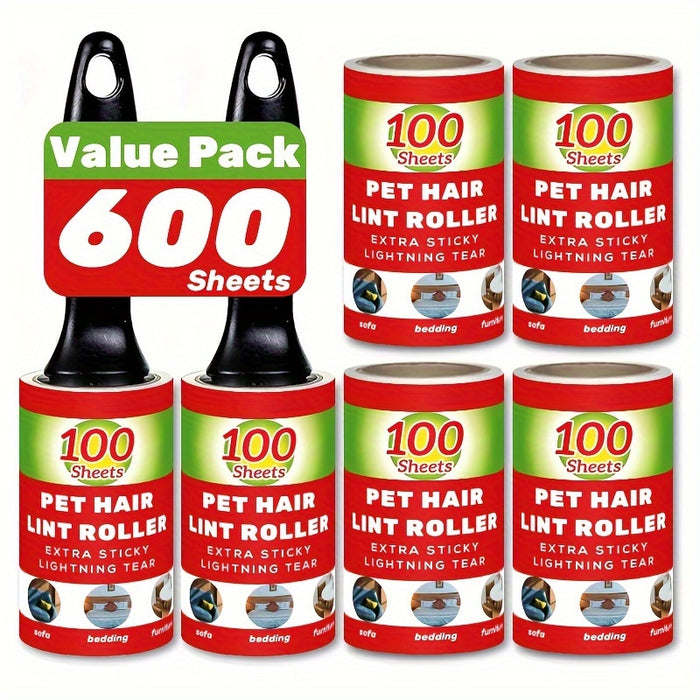 Value Pack of 100/300/400/600 Sheets of Pet Hair Removal Rollers, Including Refillable Sticky Rollers, Designed for Removing Pet Fur. Portable Lint Removers Suitable for Furniture, Carpets, Clothing, And Christmas Party Suppl