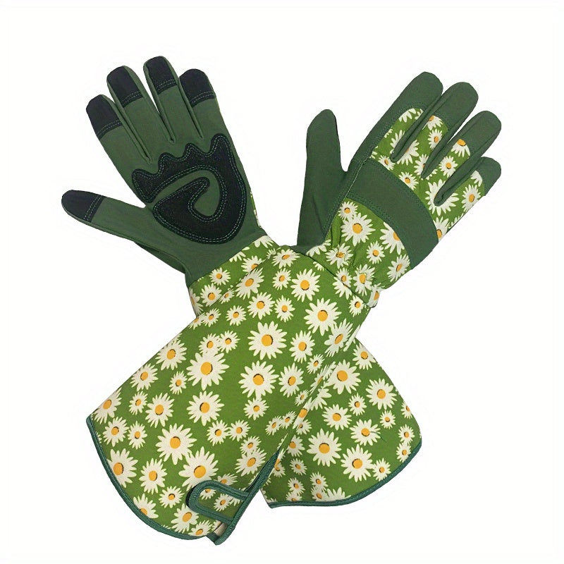 1 Pair Ambidextrous Thorn Proof Gardening Gloves, Polyester Material, Lead & Latex Free, Touch Screen Compatible, Breathable with Reinforced Fingertips & Extended Sleeves for Rose Pruning & Outdoor Work