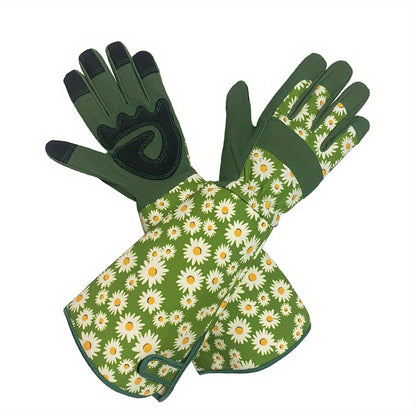 1 Pair Ambidextrous Thorn Proof Gardening Gloves, Polyester Material, Lead & Latex Free, Touch Screen Compatible, Breathable with Reinforced Fingertips & Extended Sleeves for Rose Pruning & Outdoor Work