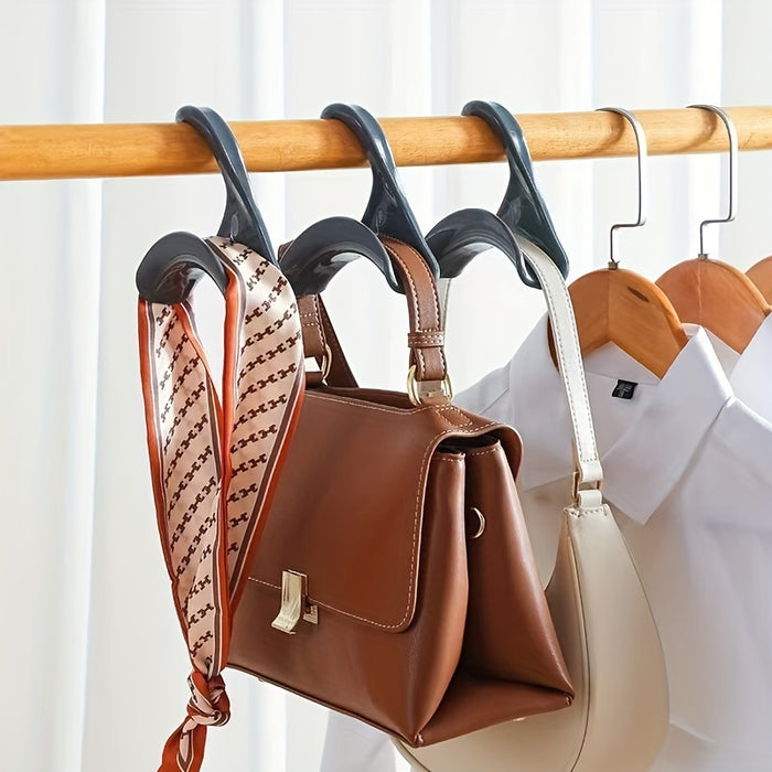 5pcs White Plastic Bag and Purse Hangers - Space-Saving Closet Organizer for Handbags, Backpacks, and Clothes with Smooth Curved Hooks