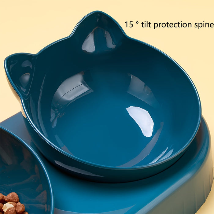 3-in-1 Pet Feeding Set: Tilted Cat Bowls with Gravity Water Bottle and Ear Design for Neck Protection
