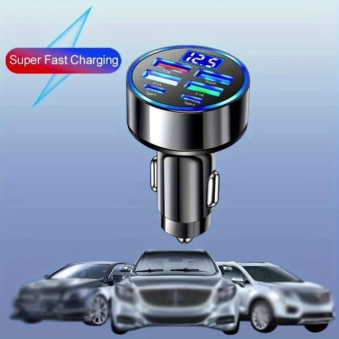 New Car Charger QC3.0 Fast Six-in-One Multi-Function Dual PD Car Adapter with Digital Display