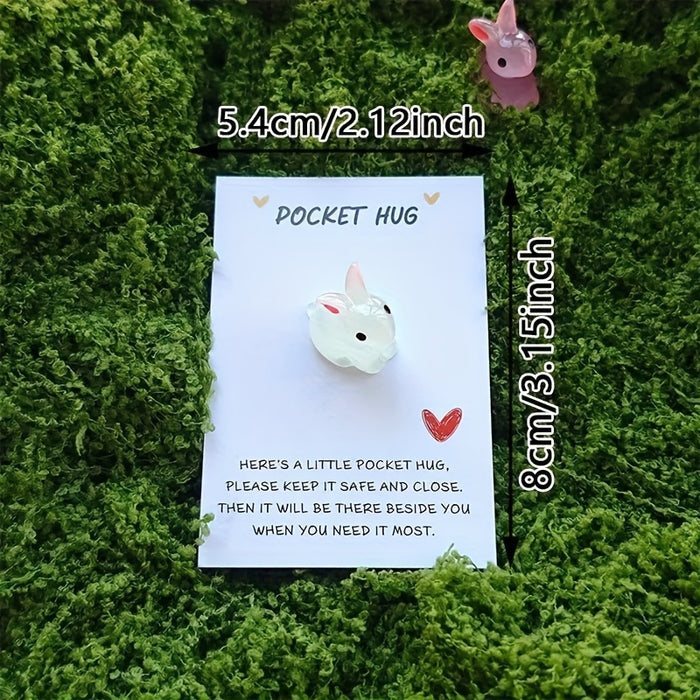 10 Cute Glow-in-the-Dark Easter Bunny Pocket Hugs with Motivational Cards, Personalized Resin Charms, Perfect for Birthdays and Weddings