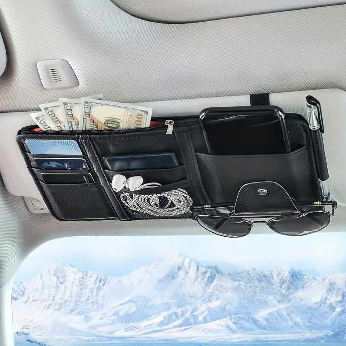 Car Sun Visor Organizer, Car Glasses Clip Storage Pocket Sunglasses Holder With Zipper Pocket For Car, Truck, SUV Auto Interior Accessories