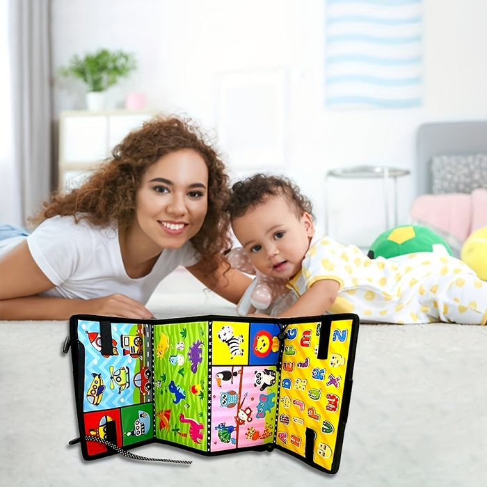 Baby Tummy Time Mirror - Early Learning Sensory Stimulation, Safe Materials, Car Seat Back Hanging Toy, Foldable Infant Black and White Cognitive Mirror - Gift
