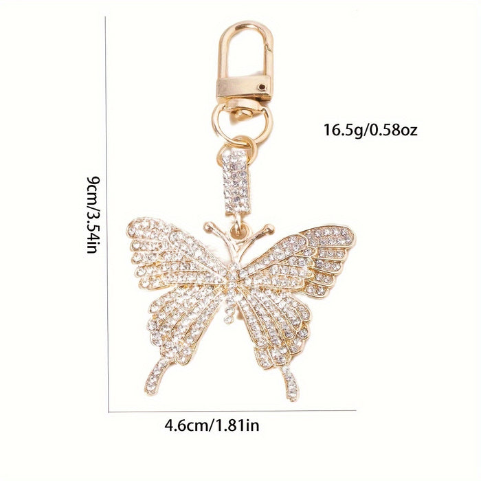 1pc Valentine's Day Rhinestone Butterfly Keychain, Alloy Punk Festival Theme Ladies Novelty Keyring with Lobster Clasp, Decorative Bag Charm Accessory