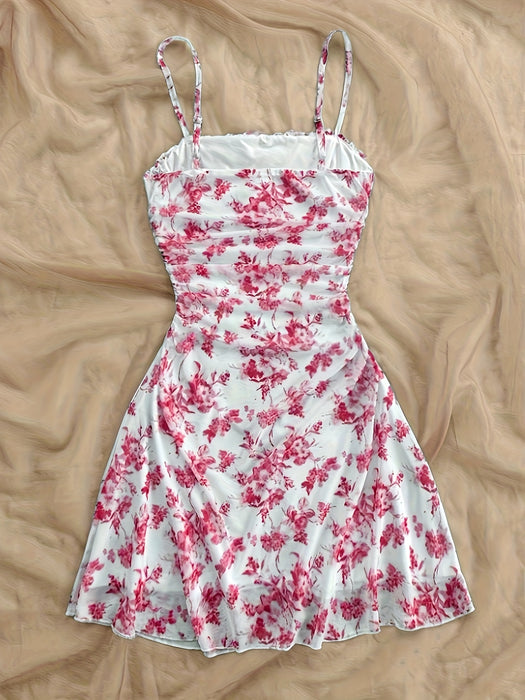 [New Floral Print Elegant Dress] Women's New Floral Print Halter Dress Fashionable Elegant Suitable for All Seasons