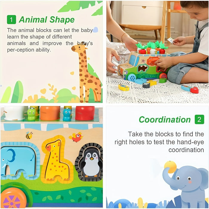 Educational Toys for 0 1 2 3 Year Old Boys And Girls, Carrots Wooden Shape Sorting Toys W Vegetables & Farm Animals Blocks, Christmas And Birthday Gift for Toddlers