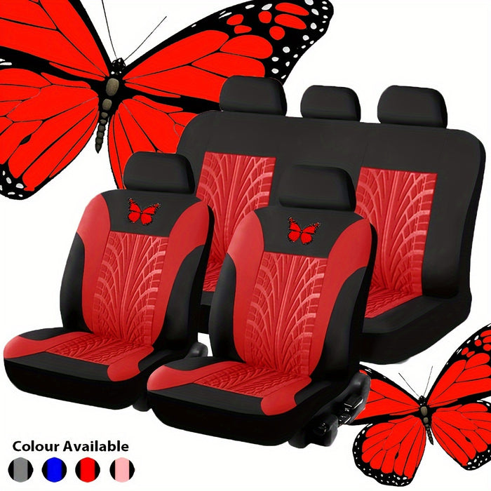 Car Seat Cover Full Set, Red Universal Butterfly Pattern Embroidery Auto Seat Cover Set Christmas Gift