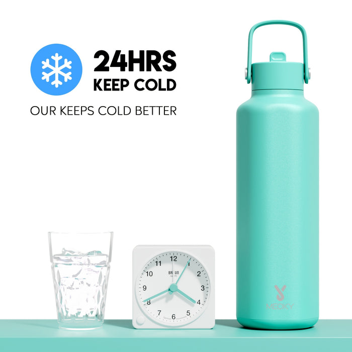 Meoky 24oz Hexagonal Insulated Stainless Steel Water Bottle - Leakproof, BPA-Free, Keeps Drinks Cold for 24 Hours, with Lid & Spout, Portable with Handle - Ideal for Sports, Fitness, Hiking, Driving - Great Thanksgiving & Chr