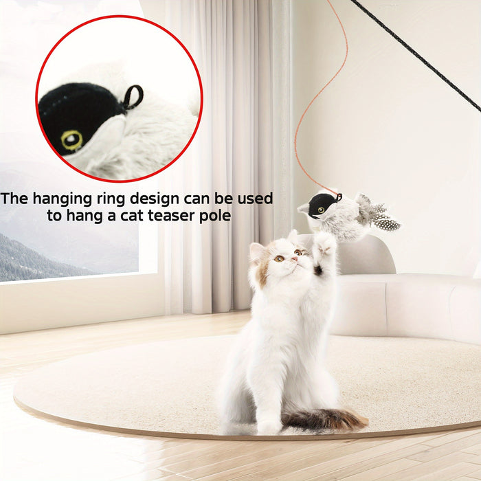 Sparrow Bird-Shaped Pet Toy, Fabric, Animal Print, Battery Powered, Non-rechargeable, Suitable for All Breed Sizes, Safe Button Battery, Interactive Play for Cats