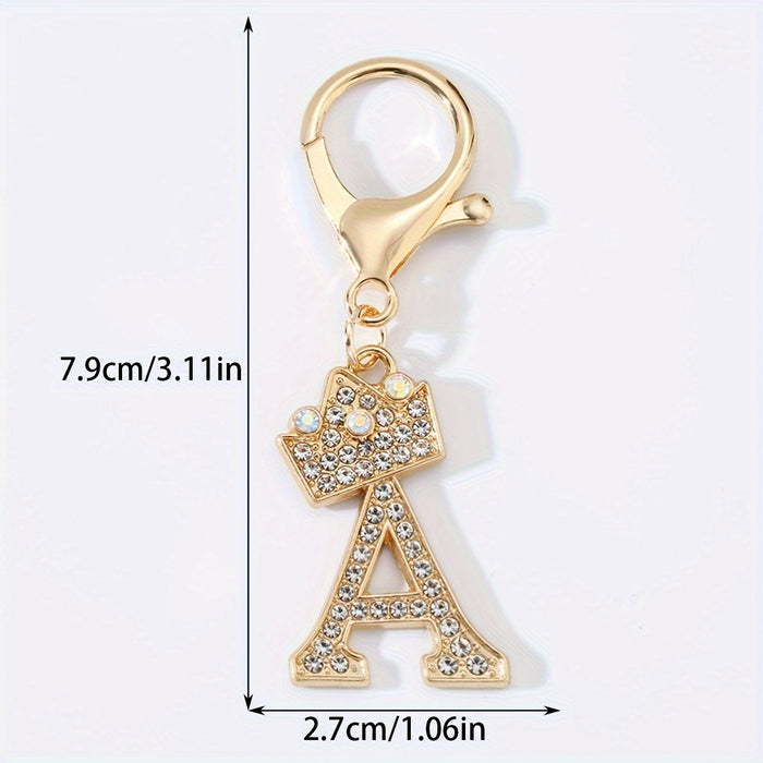 1pc Fashion Zinc Alloy Artificial Diamond Crown 26 English Letters Key Chain For Men, Bag Pendant To Friends