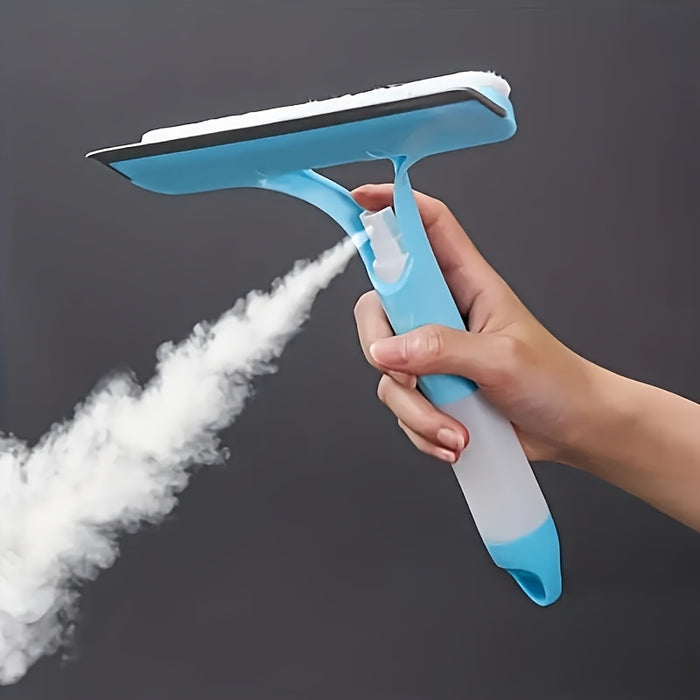 1pc Versatile 3-in-1 Glass Cleaning Tool with Spray Bottle - Double-Sided Scraper & Brush for Effortless Cleaning of Mirrors, Windows, Car Windshields, and More - Durable PC Material, Blue & White, Car Cleaning Accessories