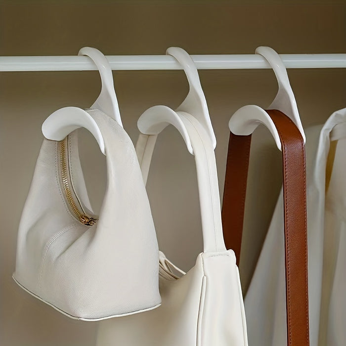 5pcs White Plastic Bag and Purse Hangers - Space-Saving Closet Organizer for Handbags, Backpacks, and Clothes with Smooth Curved Hooks