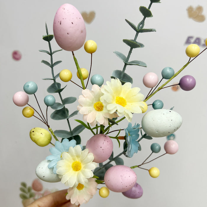 Pastel Easter Artificial Flower Bouquet - Plastic Faux Floral Arrangement with Eggs and Berries - for Home Decor, Holiday Centerpiece
