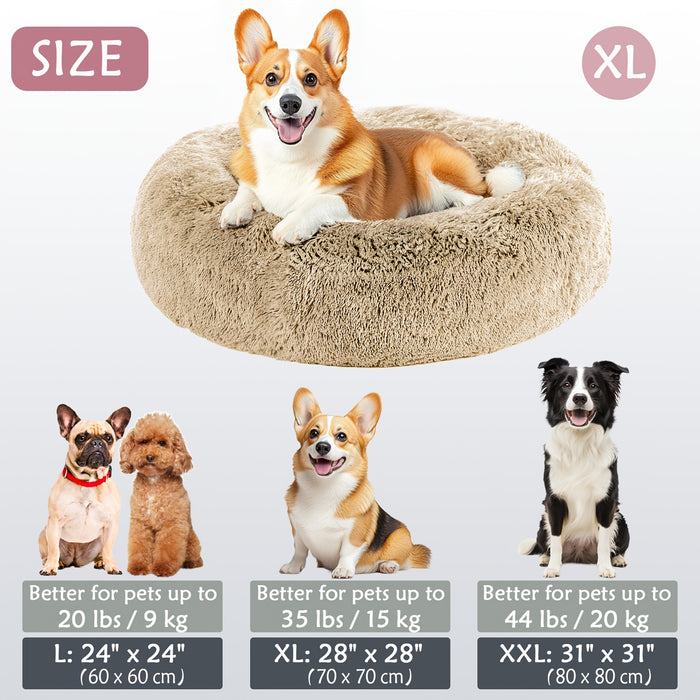 Calming Dog & Cat Bed, Donut Cuddler Warming Cozy Soft Round Bed, Fluffy Faux Fur Plush Cushion Bed For Small Medium And Large Dogs And Cats (16"/20"/24"/28"/31"/39") Christmas Gift