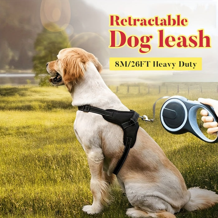 26ft Retractable Dog Leash For Dogs Up To 110lbswith  Anti-Slip Rubber Handle, One-Button Brake