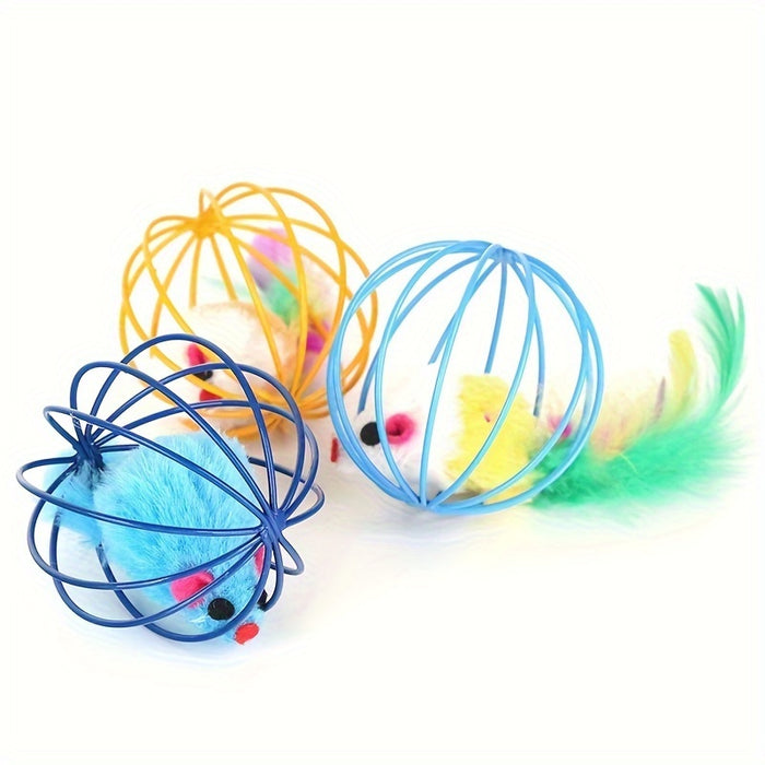Amusing, Interactive Cat Toy with Real Feather Tail - Cage Mouse Teaser for Endless Fun, Durable Fabric Material, Cat Interactive Toy