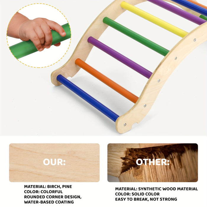 Pikler Triangle Set 7in 1, Foldable Climbing Toys for Toddlers, Play with Arch & Ramp & Ladder, Large Climbing Indoor Playground Set, Indoor Jungle Gym, Rainbow