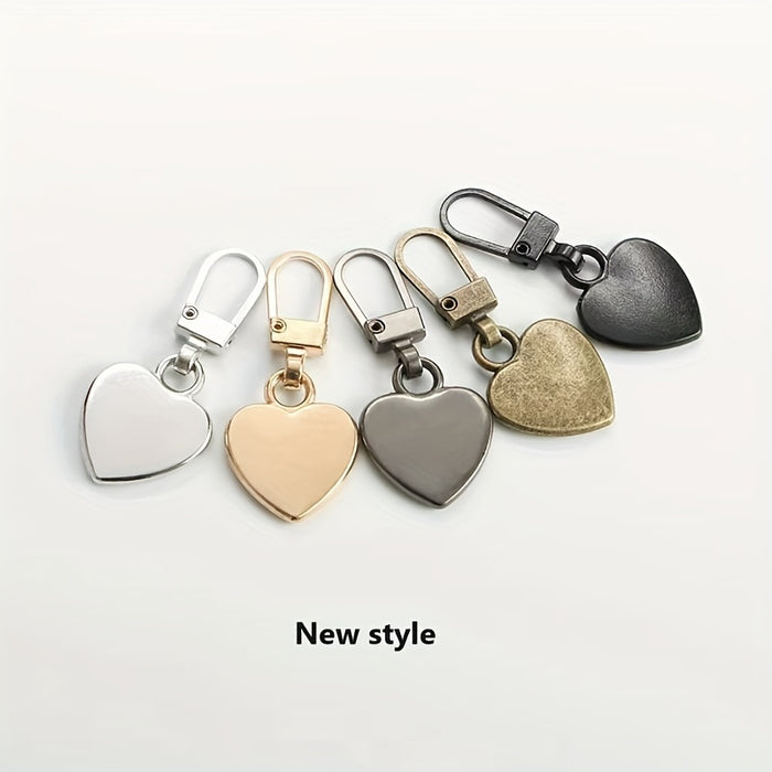 5 Versatile Heart-shaped Golden Accessories With Small Holes, Semi-automatic Head Pull Pieces That Can Be Disassembled, Suitable For Replacing Zipper Heads On Bags, Jackets, Clothes, Shoes, And Boots, As Well As Pendant Zippe