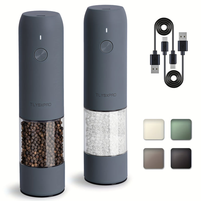 2pcs, Pepper Grinder, Household Sea Salt Ginder, Electric Adjustable Spice Grinder, Automatic Pepper Mill, Reusable USB Rechargeable Pepper Crusher for Kitchen Camping Picnic Camping, Kitchen Gadgets, Mother's Day Gifts Kitch