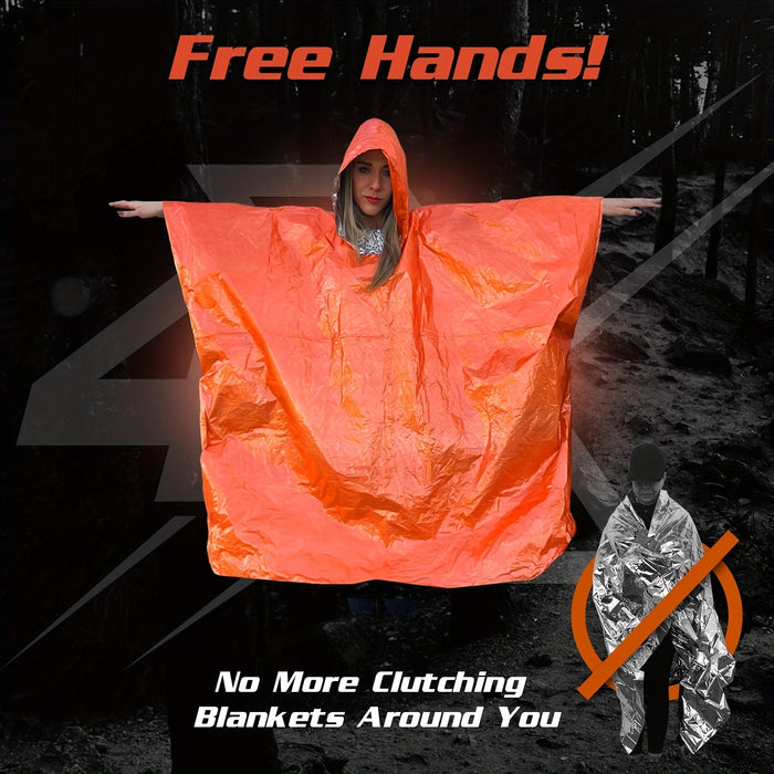 Portable Waterproof Survival Raincoat with Reflective Blanket for Camping and Hiking