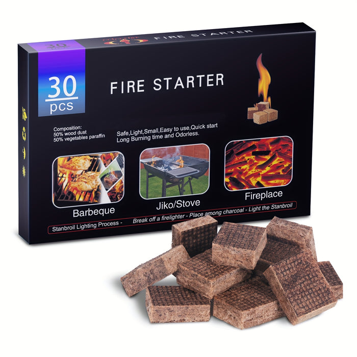 Water Resistant Odourless Fire Starter Squares - Fire Starters for Fireplace, Chimney, BBQ Grill, Camping Fire, Wood Stove - Camping Accessories