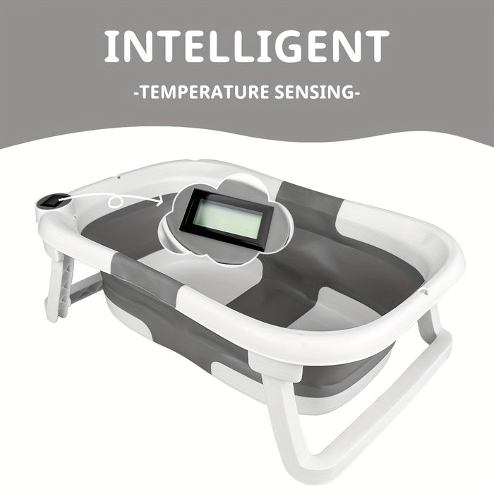 Foldable Baby Bathtub with Thermometer, Portable Travel Newborn Bathtub, with Soft Pad And Thermometer, Drainage Hole, Durable Foldable Youngsters Bathtub for 0-36 Months, Thickened Non-Slip Cushion, Smart Temperature Measure