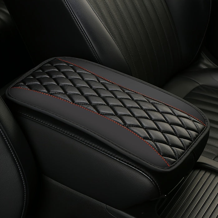 1pc Fit PU Leather Armrest Pad Cover with Diamond-Stitched Pattern, Non-Slip Sponge Center Console Mat for Car Interior Accessories, Available in 5 Colors (Black/Red/Blue/Purple/Gray)