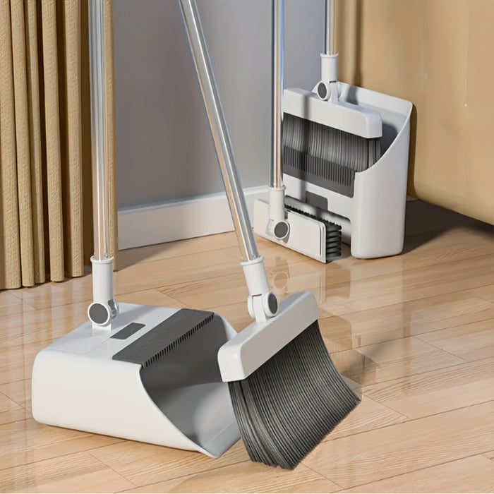 3-in-1 Foldable Broom and Dustpan Set, Unflagged Bristle Sweep Brush, Multi-Surface Cleaning Kit for Living Room, Bedroom, Bathroom, Carpet, Hard Floor, Durable Plastic, Home and Dorm Use