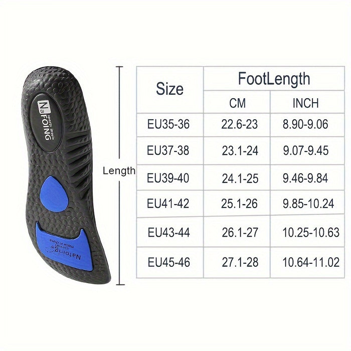 1 Pair COSYLEE High-Elasticity Arch Support Insoles for Running Shoes - Durable EVA Material, Black with Blue Accents, Textured Comfort Design, Ideal for Sports & Casual Footwear, Shoe Accessories