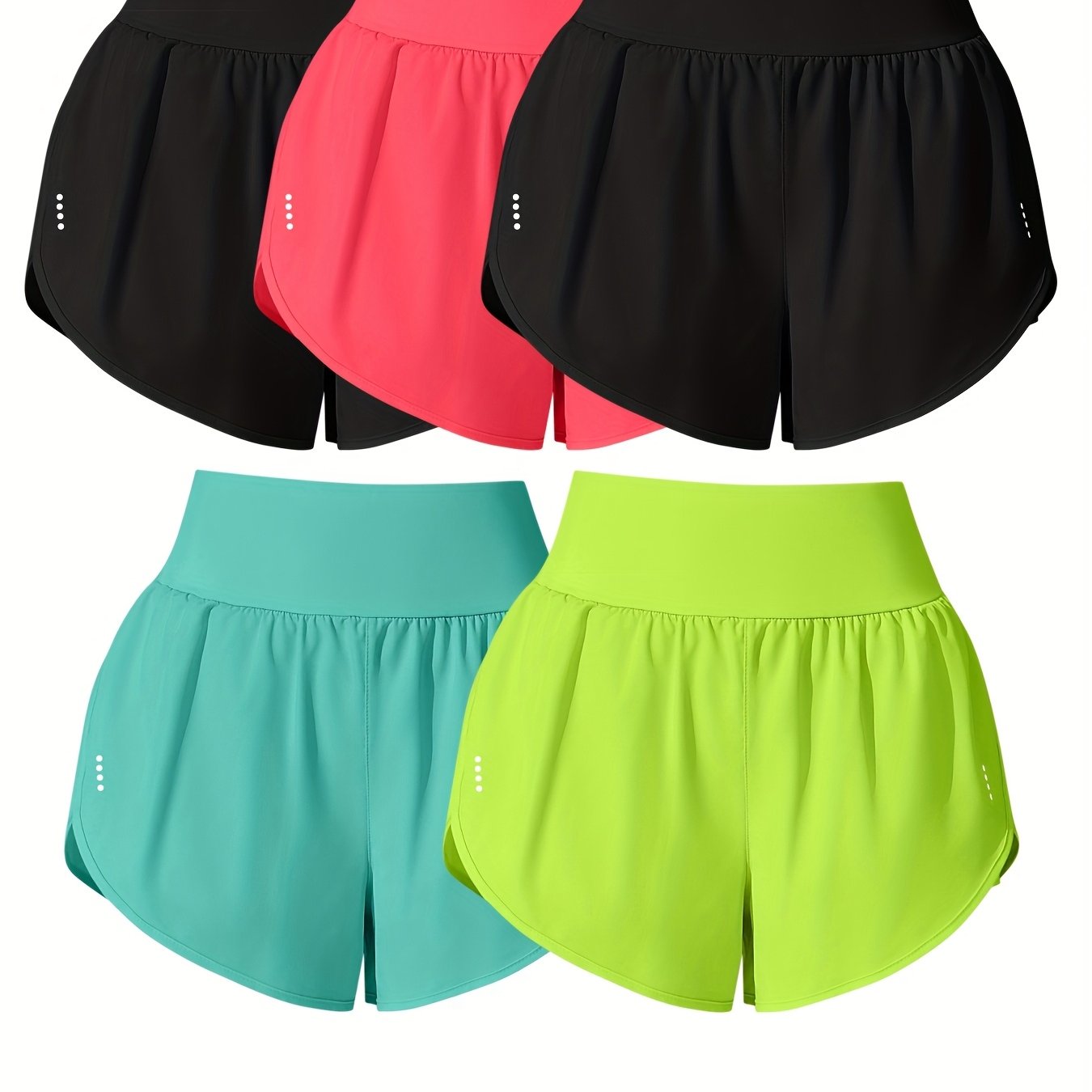 Medium Stretch Polyester 85% Elastane 15% 5-Pack Women's Casual Sport Shorts, Polka Dot Pattern, Cross Detail, Knit Fabric, 125g/m², 180g/m² Lining, for Spring/Summer/Fall