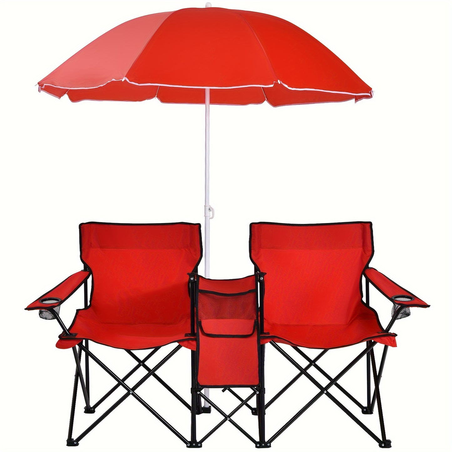 Portable Folding Picnic Double Chair W/Umbrella Table Cooler Beach Camping