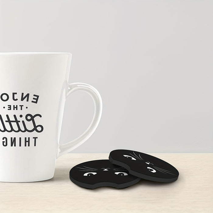 2pcs 2-Pack Cat Car Cup Holder Coasters with Finger Notch, Easy Removal, Car Interior Accessories for Drinks and Cups
